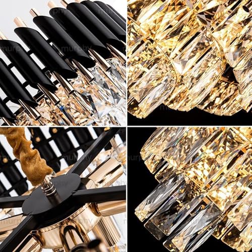 Image of Murphy Black Mamba Black & Gold Crystal Pendant Light (Pack of 1) | 12 Inch Round Luxury Ceiling Chandelier with Metal Frame & Crystal Tubes for Living Room, Dining Room, Bedroom & Hall (300MM)