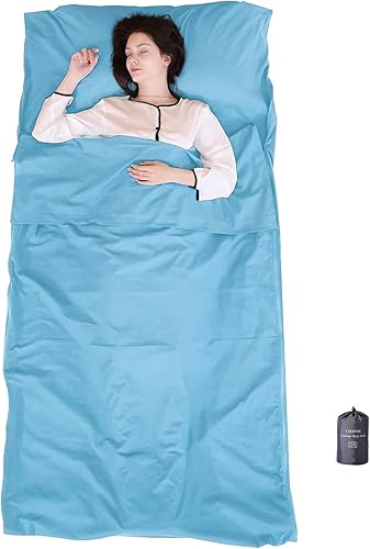 Forro para saco de dormir 100% algodón con cremalleras completas, saco de dormir grande de 87 x 43 pulgadas para adultos para viajes y campamentos,