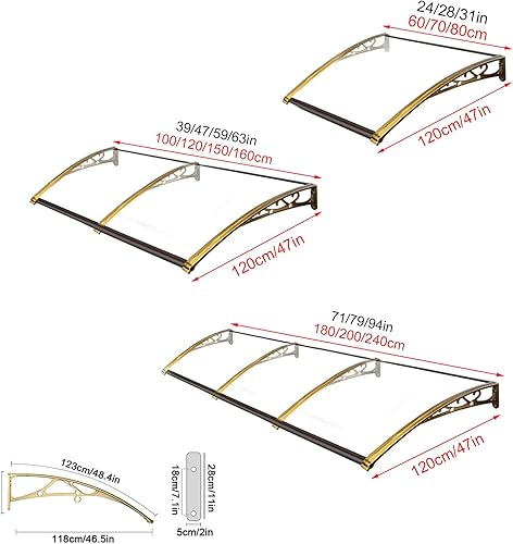 Miniatura 4 de Toldo curvado para ventana delantera, refugio de protección contra la lluvia y la nieve, para patio al aire libre, cubierta de policarbonato