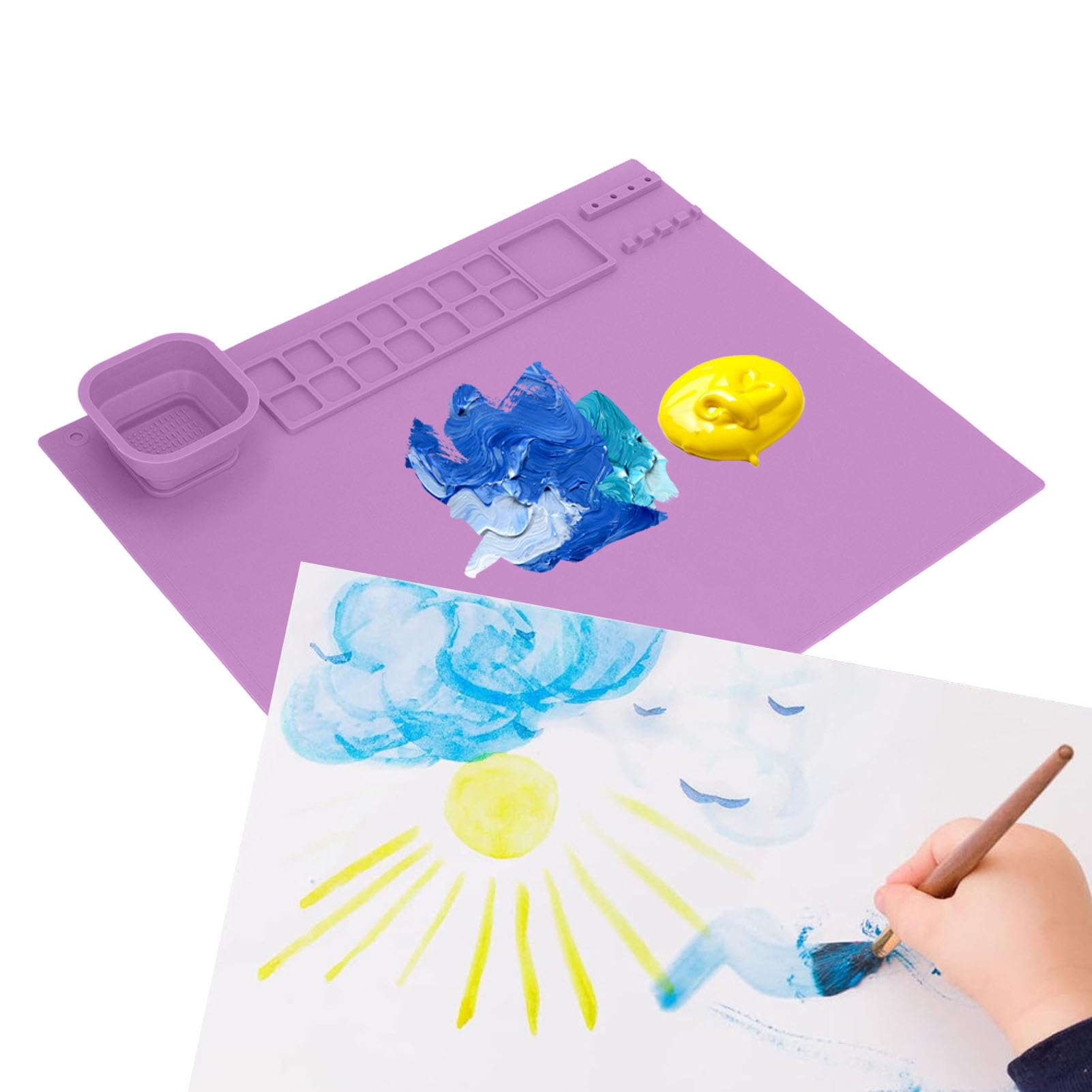 SIXRUN Tapis de Peinture en Silicone Tapis d'art en Silicone 49 X 39 Cm Matériau épais Facile à Nettoyer Grand Espace de Travail avec Tasse pour Enfants Peinture Dessin Graffiti et Collage à la