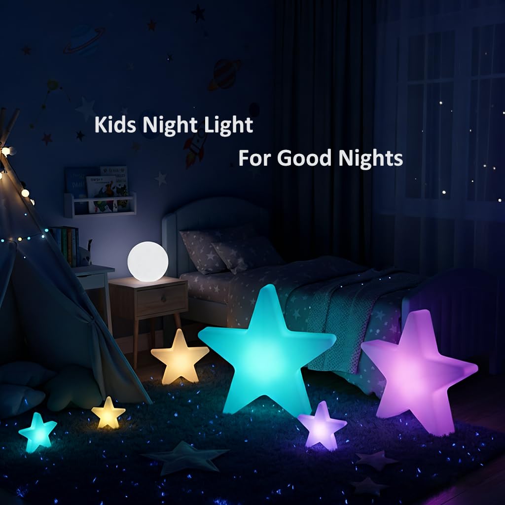 Luce a stella da 40,6 cm, in robusto materiale PE, luce notturna per bambini, lampada per bambini con porta di ricarica USB, 16 colori e 4 effetti di luce, lampada a forma di luna per asilo nido