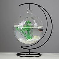 Vista 5 de Simple pecera colgante de escritorio, pecera creativa de vidrio transparente con soporte de metal, acuario de peces pequeño para decoración