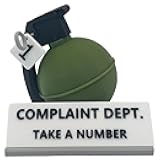 Complaint Department Grenade Desk Sign - Funny Office Decor, Novelty Gag Gift for Coworkers and Military Enthusiasts