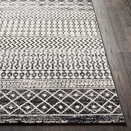 Image of Livabliss Area Rugs - 6x9 Chester Boho Moroccan Black Rug for Living Room Bedroom - White Grey Geometric Stain Resistant Carpet for Nursery, Kitchen And Office (6'7 inch x 9')