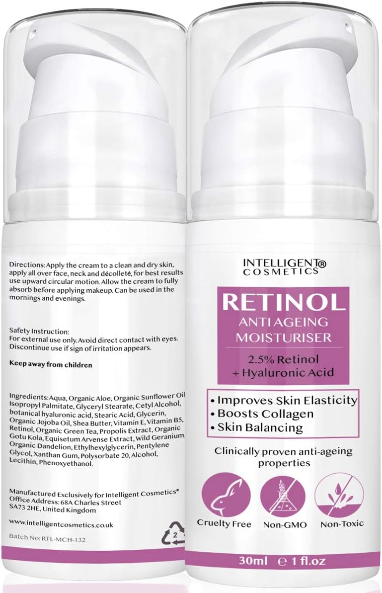 2.5% Retinol Collagen Rejuvenating Cream with Hyaluronic Acid, Vitamin E Vitamin B5 and Organic Facial Oils, Anti Ageing - Wrinkle Moisturiser for Younger Looking Skin, 30ml