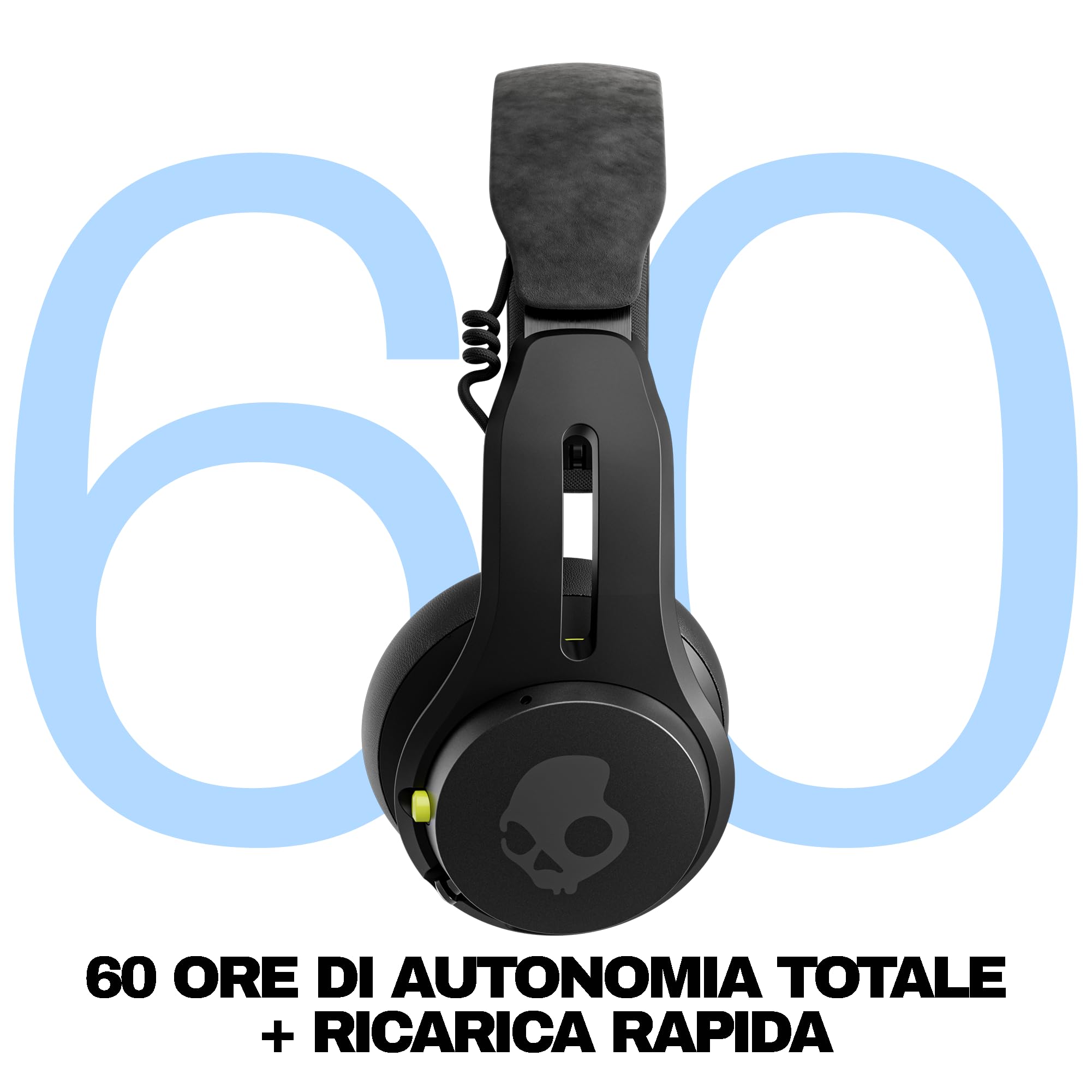 Skullcandy Icon ANC Wireless On-Ear Bluetooth Headphones, Active Noise Cancelling, Up to 60 Hours Battery, Sweat Water Resistant, Foldable and Durable, Microphone for iPhone Android - True Black