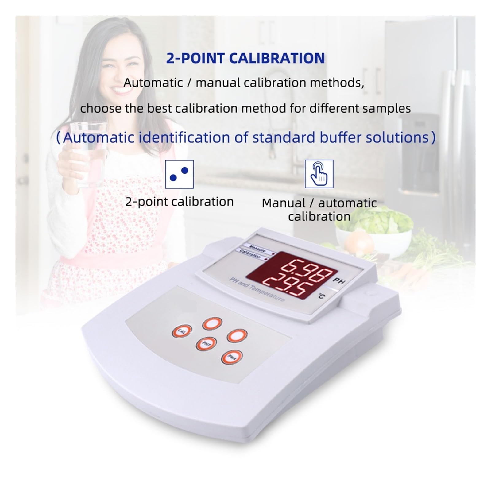 Medidor De PH Escritorio, Laboratorio, Acuario, Piscina, Calibración Automática, Monitor Analizador Calidad Del Agua Y Acidez Amplio Rango NuméRico