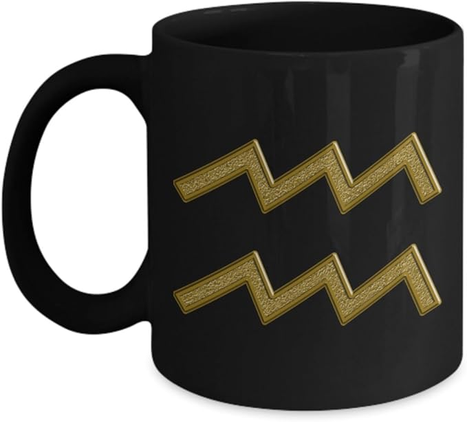 mmandiDESIGNS Aquarius Coffee Mug Zodiac Astrology Ceramic Tea Cup with Gold Horoscope Sign Personal Man or Woman Present 11 oz