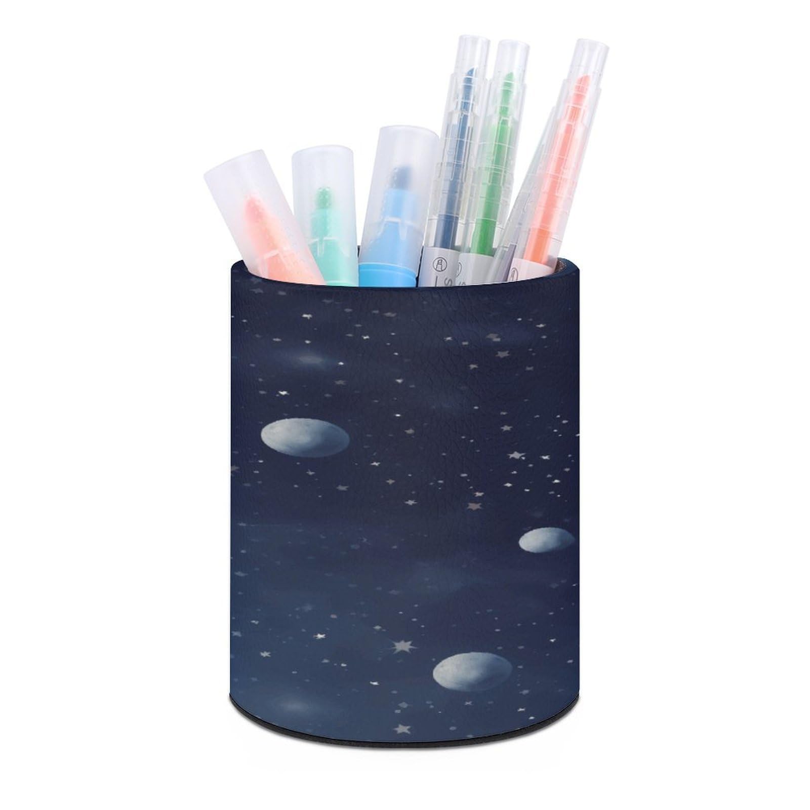 VstaDank Rocket in Space Pen Holder Leather Pencil Cup Round Pencil Holder for Desk Organizer Personalized Pen Cup Fashion Pen Organizer Makeup Brush Holders for Office Home&Gift