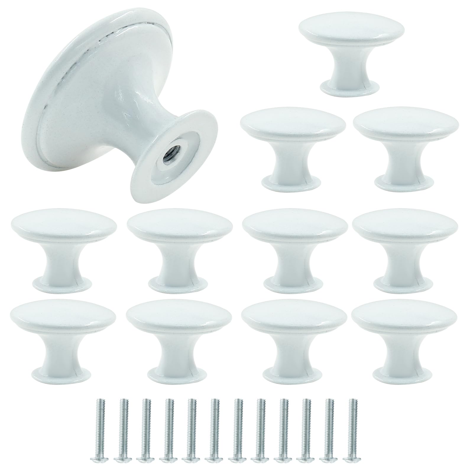 Cjueiom 12 Pcs Vintage Cabinet Knobs, White Dresser Knobs, 30mm Round Antique Kitchen Cupboard Handles with Screws for Cabinets, Drawers, Wardrobes, Furniture