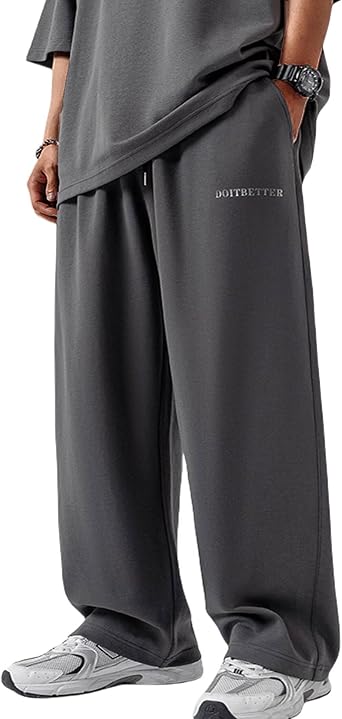 FCOOLYEET Mens Cotton Sweatpants Y2k Baggy Sweat Pants Open Bottom Sweatpants Wide Leg Lounge Yoga Pants