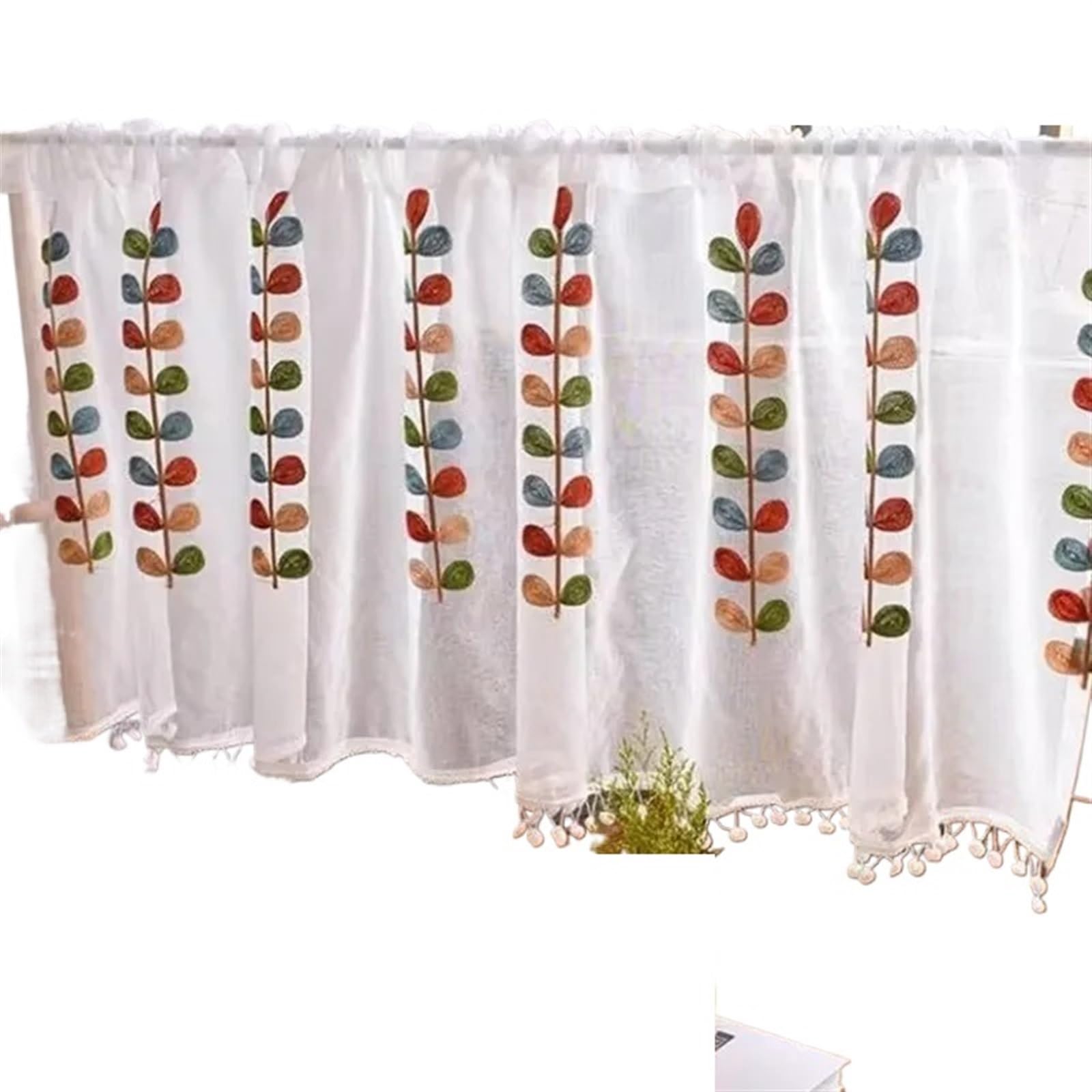 YGSGJSP Cabinet Curtains Short Curtains Colorful Leaves for Kitchen Door Cabinet Decor Drapes Cafe Tulle Window Treatments for Kitchen(150x60cm)