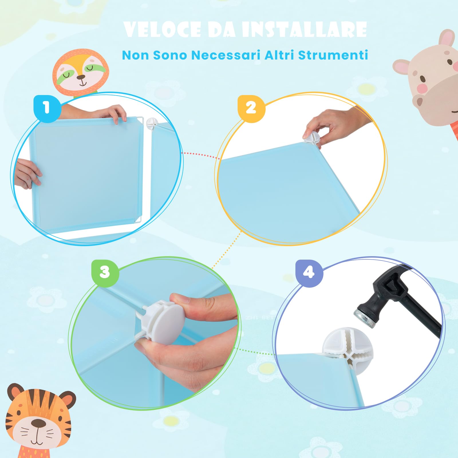 RELAX4LIFE Armadio Modulare a 8/12 Cubi per Bambini con 2 Barre Appendiabiti, 8/12 Ante, Mobile Salvaspazio per Cameretta e Asilo Nido, Portata di Ogni Cubo 10 KG (Animale-12 Cubi,Blu)