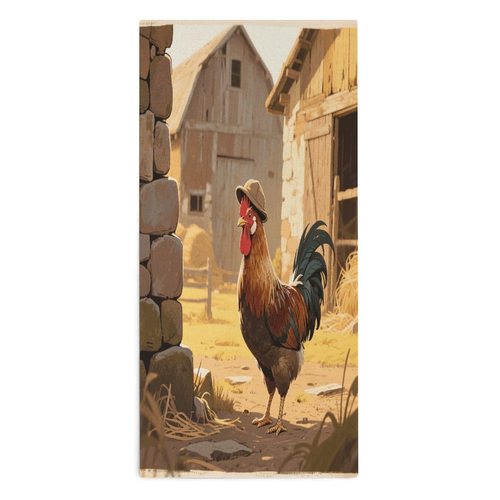 YUXBVKRS Farm Rooster with Hat Hand Towels for Bathroom 14x29 Inch