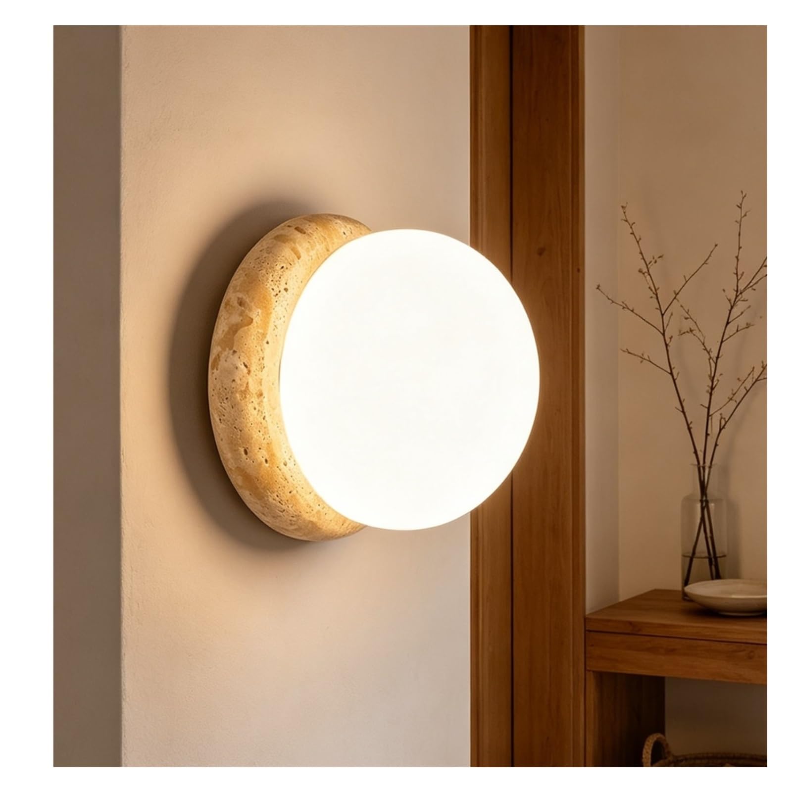 Modern Yellow Travertine Wall Sconce Globe Glass Lampshade Wall Mount Light