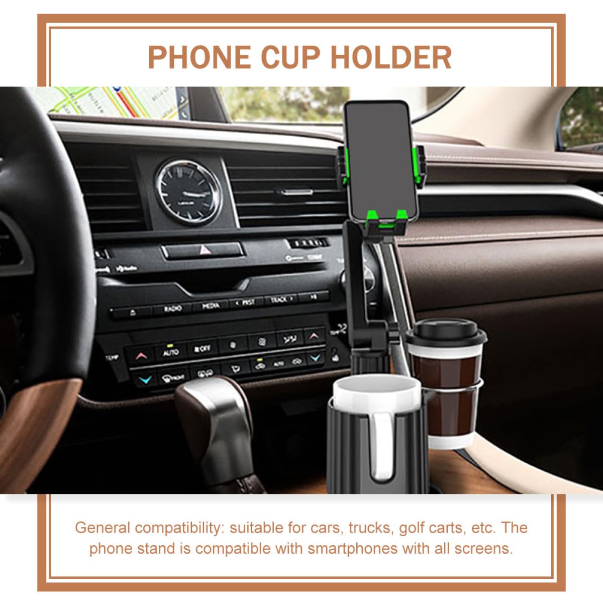 PRETYZOOM Soporte para Teléfono y Portavasos para Coche con Instalación sin Herramientas, Compatible con Móviles y Tazas, Material Abs y Metal para Uso en Automóvil
