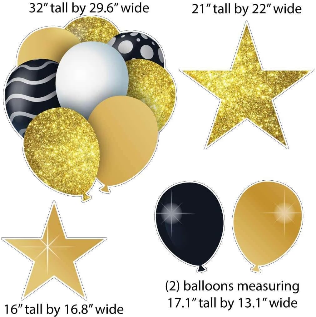 VictoryStore Birthday Decorations - Set of 10 Sparkle Accessories - Outdoor Balloon, Present and Cupcake Signs Package (Yellow 18795)