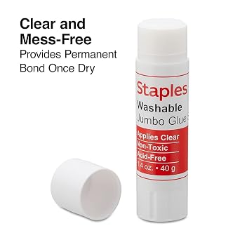 Staples Jumbo Washable Glue Sticks, 1.4 oz., Clear, 6 Pack LargeSize Adhesive for Crafts, Posters & Classroom Projects