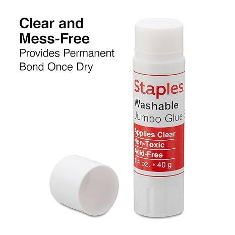 Staples Jumbo Washable Glue Sticks, 1.4 oz., Clear, 6 Pack LargeSize Adhesive for Crafts, Posters & Classroom Projects