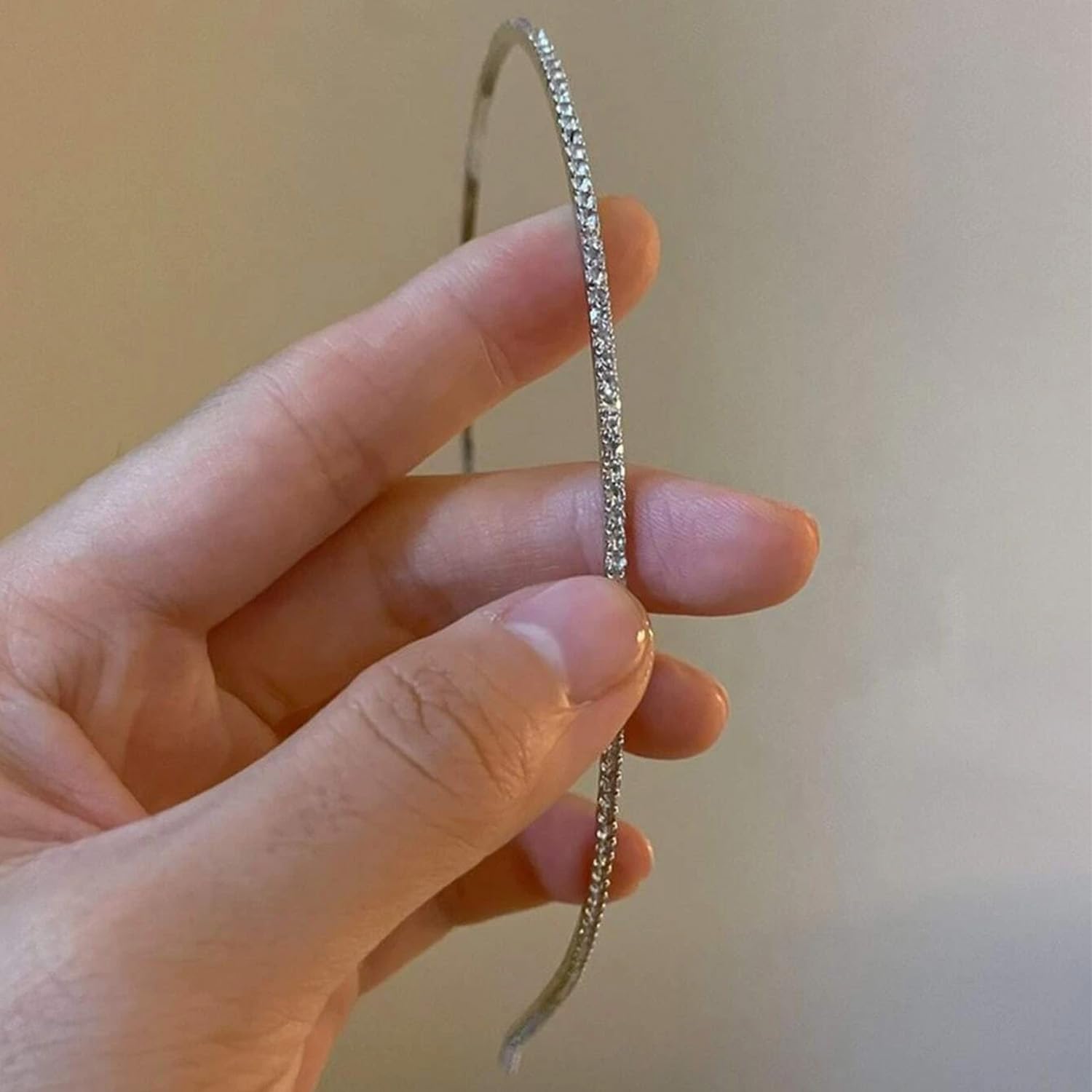 WOVOWOVO 2 Pcs Thin Headbands for Women Non Slip Sparkly Rhinestone Headbands Gorgeous Skinny Head Bands Crystal Silver Hairbands Headpiece Hair Accessories - Image 5