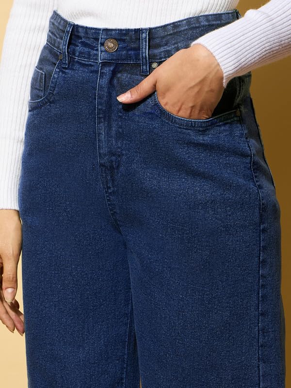 Image of barcino Blue Washed Hem Pocket Stretch Straight Jeans