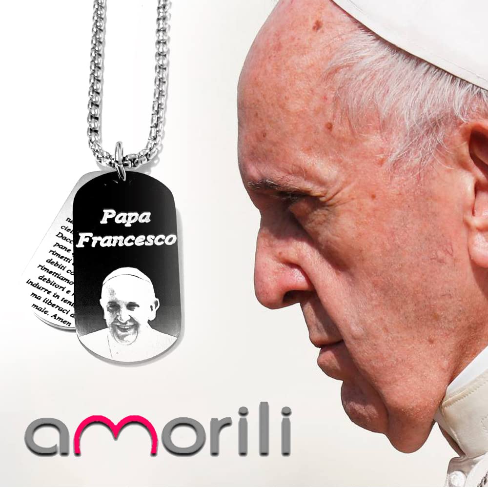 Collana Papa Francesco Uomo Donna – Acciaio Inossidabile – Medaglietta con Preghiera Benedetta – Ciondolo Religioso Cattolico – Idea Regalo Spirituale - cll1345