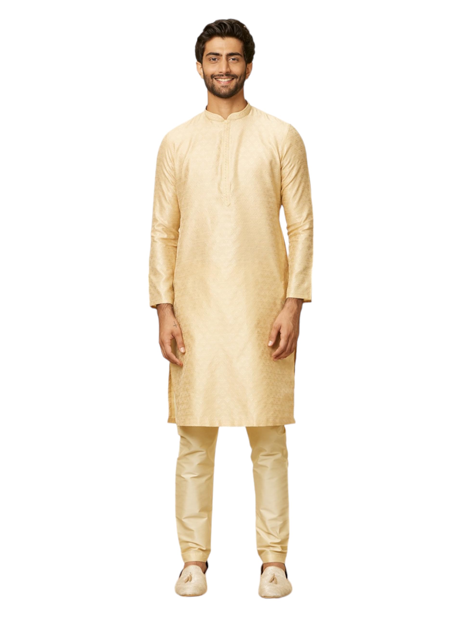 manyavar Men's Art Silk Jacquard Kurta Pyjama Set (2pcs)-picture-19