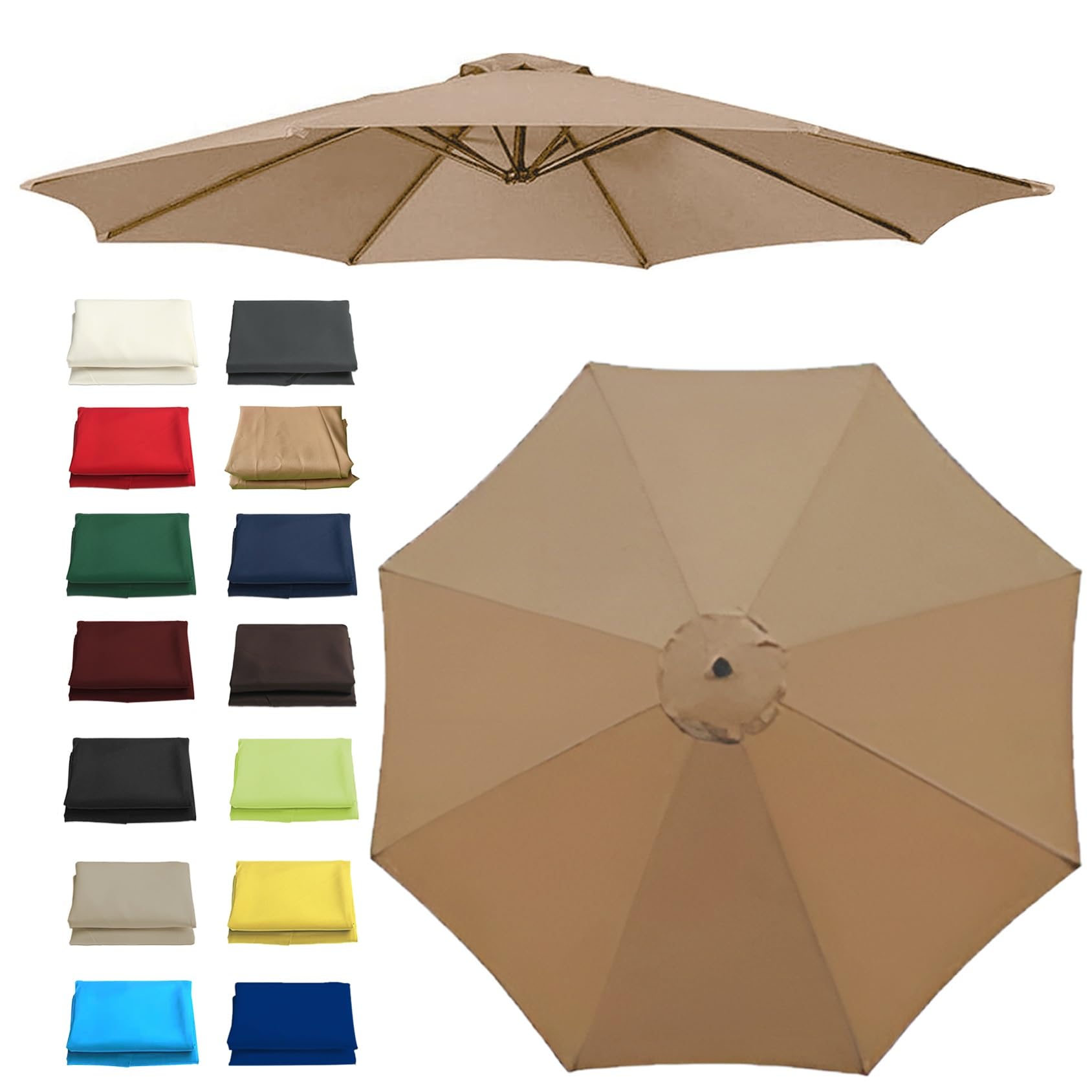 Canopy Cover - Patio Umbrella Replacement Canopy - 200cm/2.7m/300cm | 6 Arms/8 Arms - Sun Umbrella Replacement Cloth Cantilever Parasol Top Fabric Cover Sunshade Cloth(Color:Khaki,Size:8 ribs-2.7m(8.8