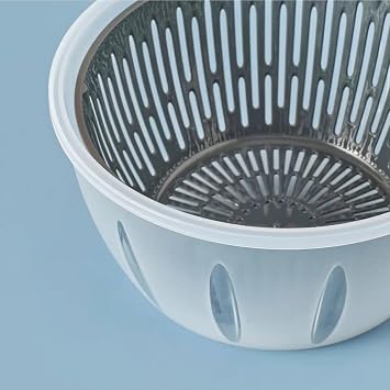 EYNEL Pratik Salata Kurutucu, Sebze Yeşillik Marul Yıkama ve Kurutma Kabı Leğen Şeklinde Çevirmeli (Beyaz-Gri)