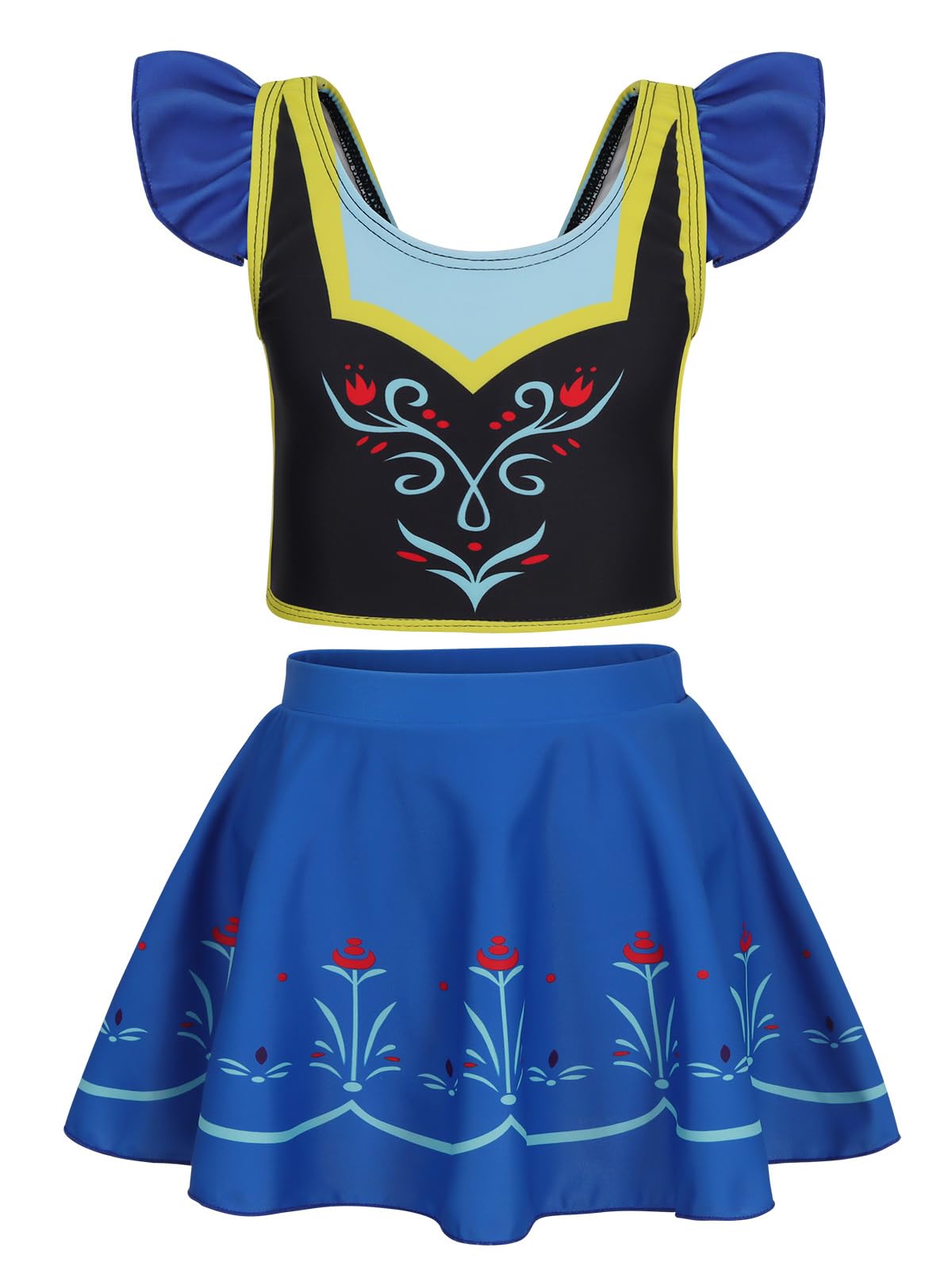 WonderBabe Princess Swimsuits Girls Two Pieces Swimsuits Summer Rash Guard Swimwear Ruffles Sleeve Bathing Suit with Skirt