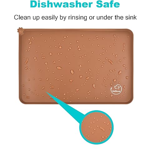 Miniatura 6 de Juqiboom Tapete de silicona impermeable para alimentación de perros y gatos, antideslizante, fácil de limpiar, mantel individual (24 x 16 pulgadas),