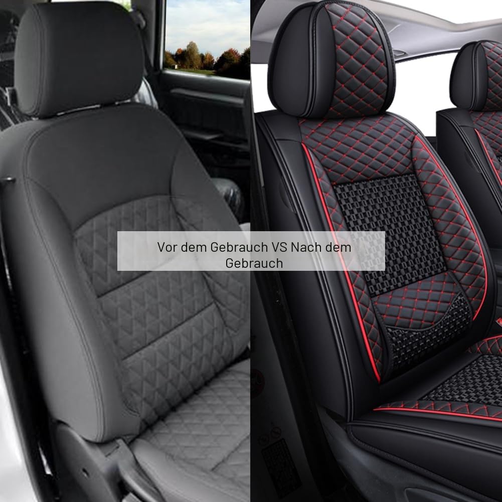 Sitzbezug Auto Vordersitze 2 Stück, Atmungsaktiver Eisseiden-Autositzbezüge PU Leder Universal Set, Kompatibel mit Den Meisten Limousinen und SUV (Schwarz Rot)