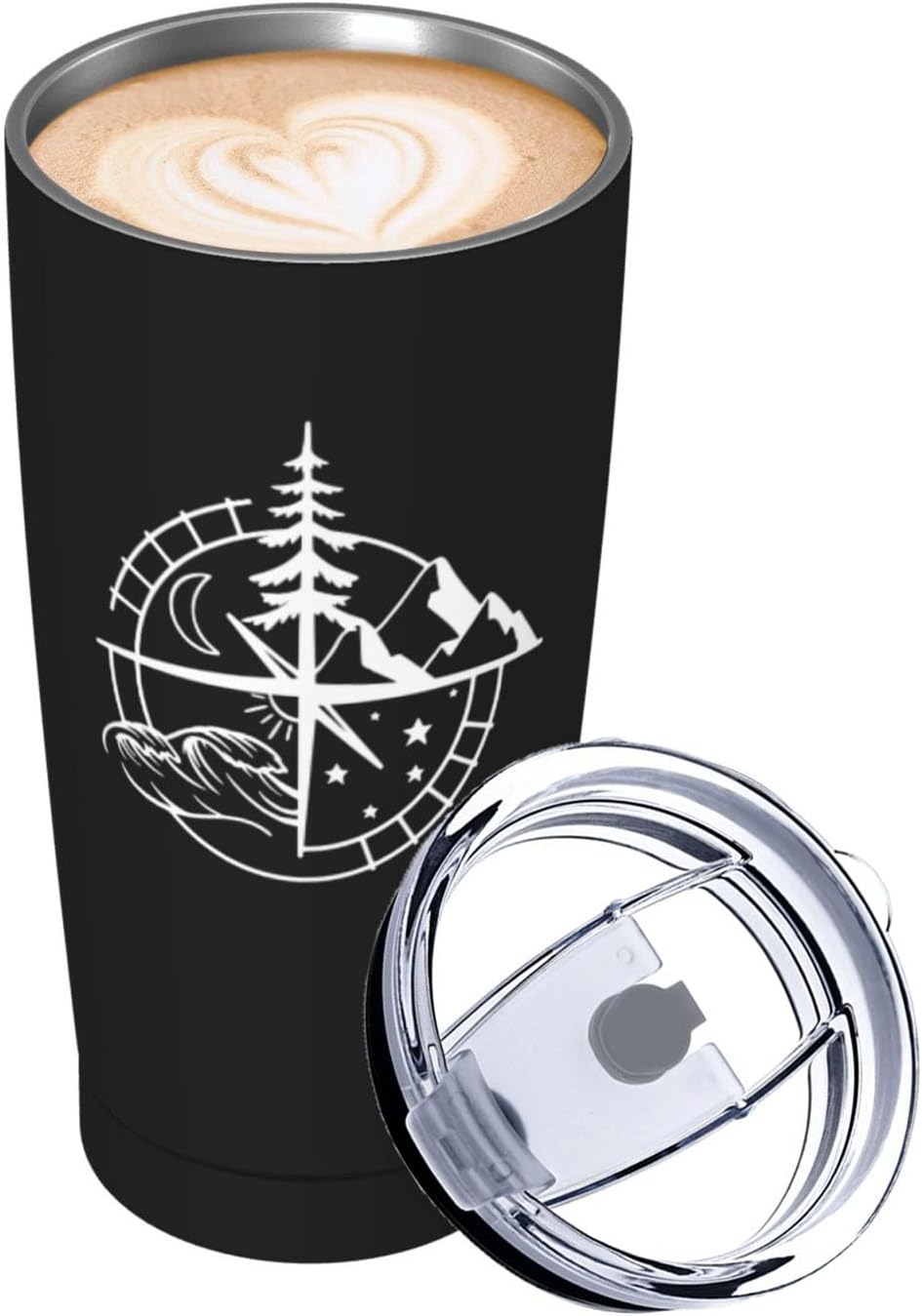 Compass Mountain 20oz Stainless Steel Tumbler Cup - Double Wall Vacuum Insulated with Lid Travel Coffee Mug - Leakproof & Sweatproof - Fits Car Cup Holder - Adventure Themed Gift - Image 2