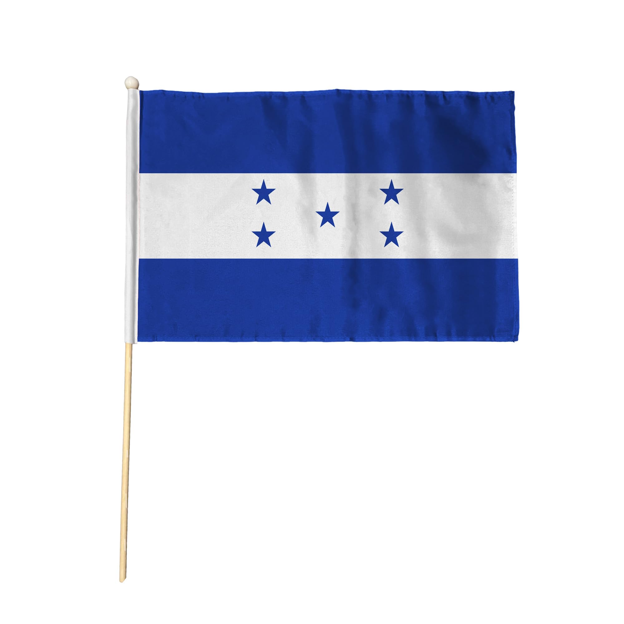 Flagtex Honduras Pack of 2 Hand Waving Flag (18x12 Inch Large) - Premium Wooden Stick Hand Flag Big Size Natural Wood Pole Blue White Stripes Five Stars Flag Events
