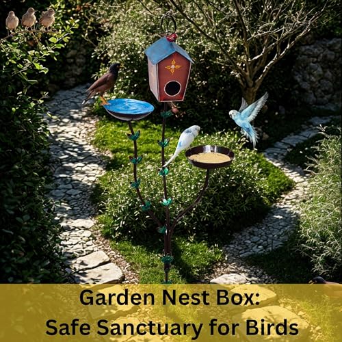 Image of 5ft Tall Large Iron Bird Feeder Stand with Bird Nest & Water Bowl, Decorative Outdoor Garden Lawn Bird House Feeding Station for Sparrows