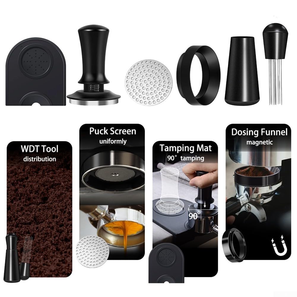 Espresso Tamper 51mm in acciaio inox Set con distributore e Puck Screen – per barista Accessori per portafiltro Macchina da caffè Distribuzione precisa della pressione