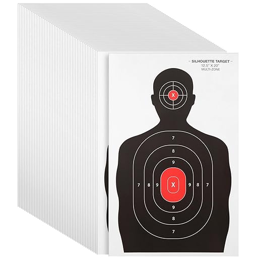 50 Pack Paper Shooting Targets for Range, Bulk for Hunting, Handguns, Pistols, Rifles, Silhouette with Red Bullseye (14x22 in)