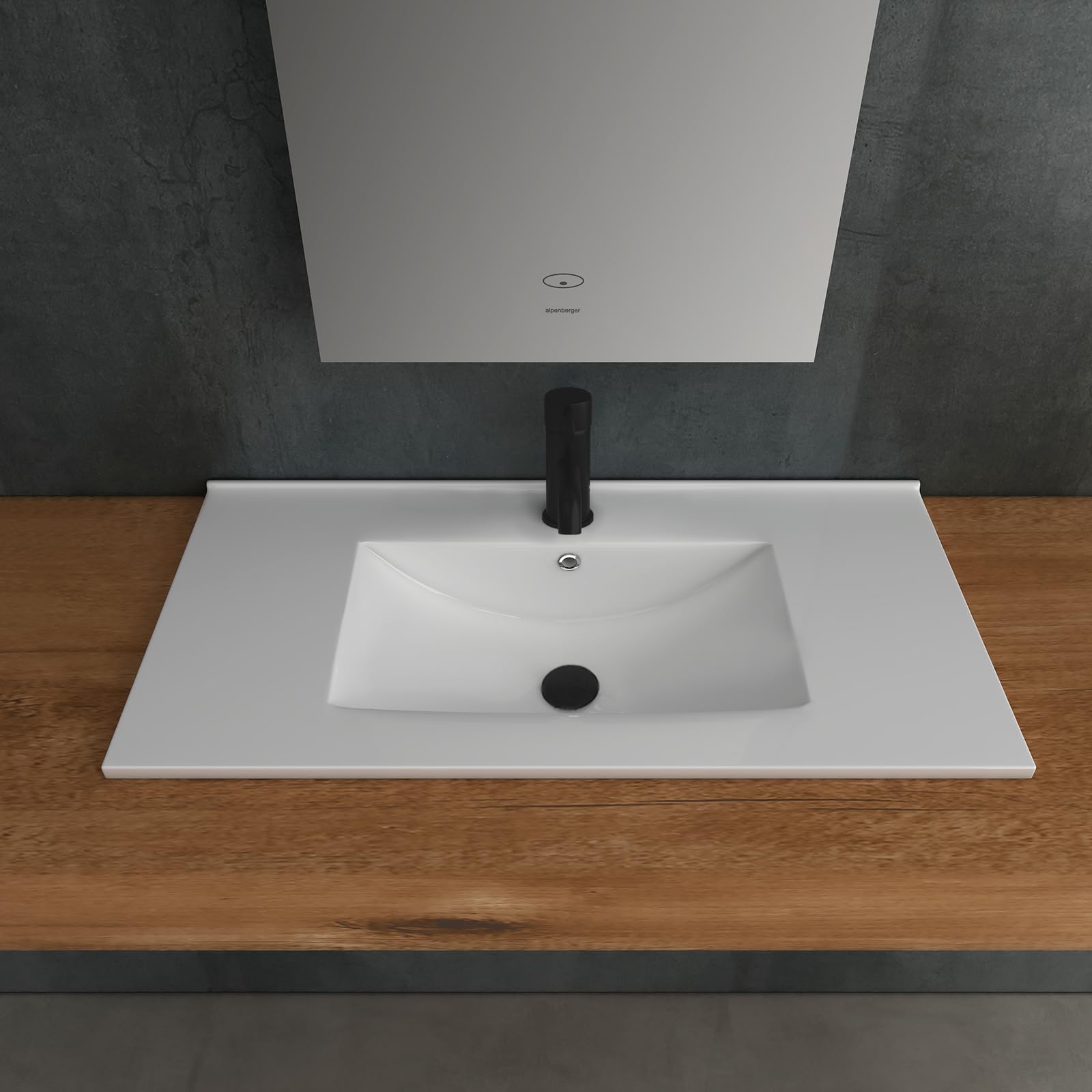 Alpenberger Waschbecken Bad Waschtisch | Einbauwaschbecken | Aufsatzwaschbecken Eckig | Waschplätze Gäste WC Waschbecken 80 cm Breit | Handwaschbecken mit Keramik Versiegelung Nano