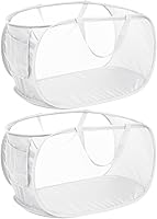 Vista 30 de Cestas de lavandería plegables duraderas, cesta de lavandería desplegable de malla con bolsillo lateral, cesta de ropa plegable con asas