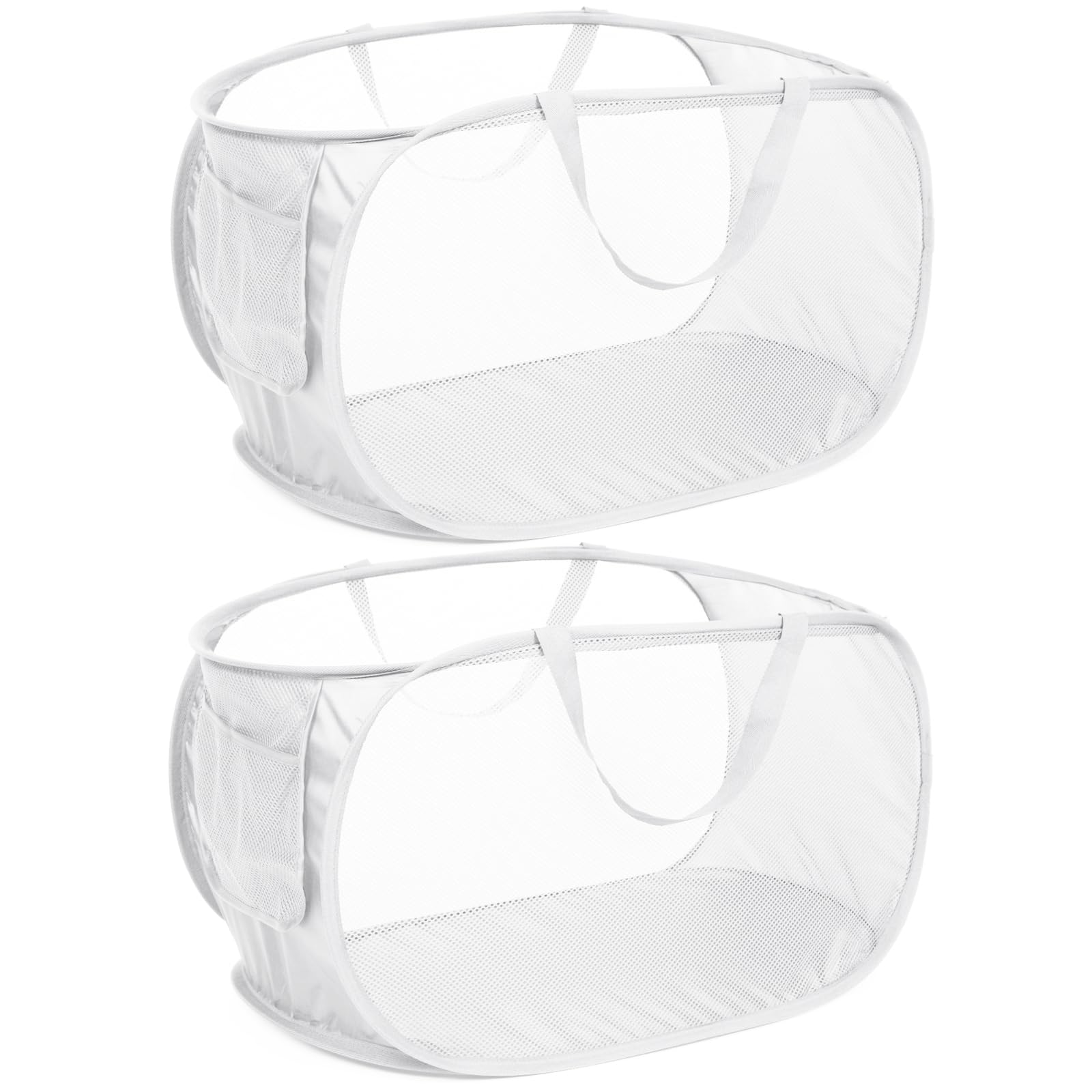 Strong Mesh Pop Up Laundry Basket, Collapsible Laundry Hamper with Side Pocket, Foldable Clothes Hamper with Durable Reinforced Handles for Laundry,