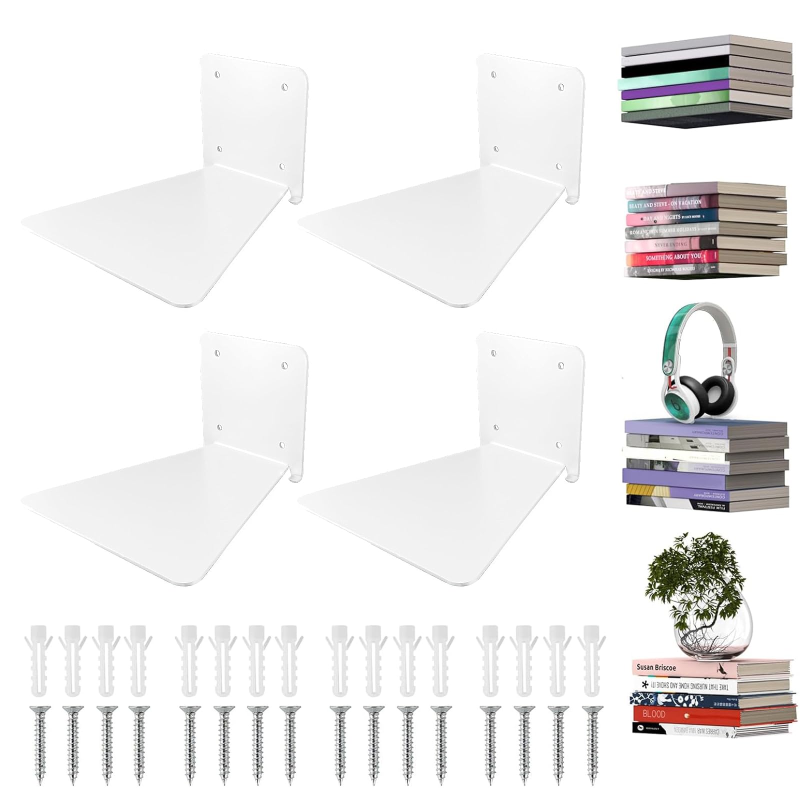 WOOLUCK 4 Piezas Estantes de Pared para Libros, Conceal Repisas flotantes, Baldas Flotantes Metálica, para Biblioteca Aula Oficina Hogar