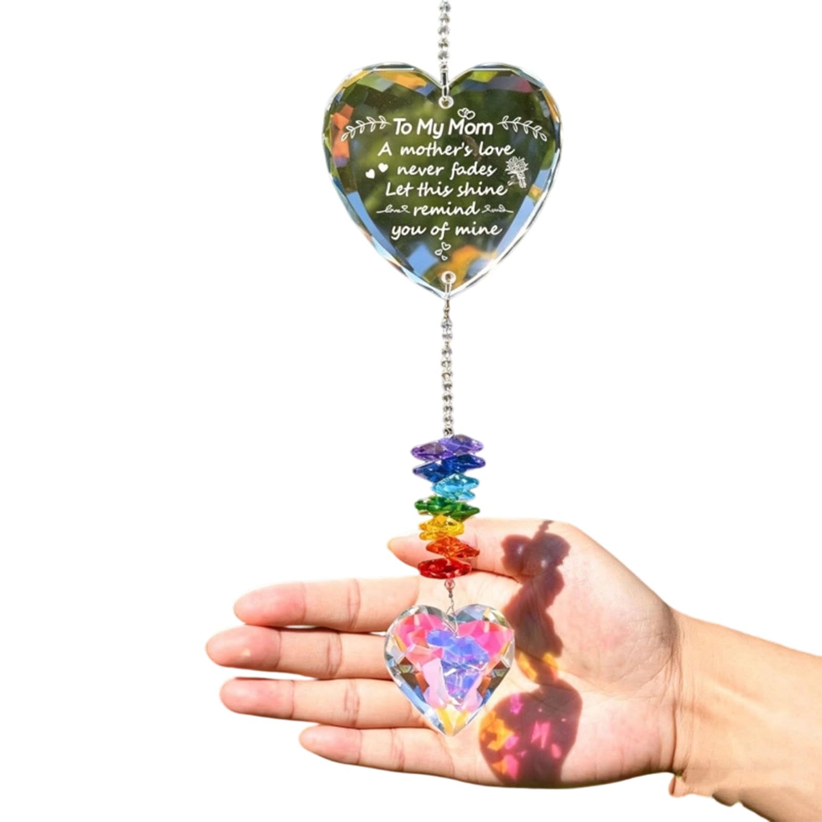Gmbylby F Lovely Heart Crystal Wind Chimes Colorful Window Hanging Decors Delicate Present Or Mom On Various Occasion Spectrum Wind Toll