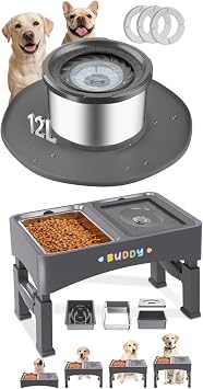 Decflow 2-in-1 Elevated Dog Bowls,12L No Spill Dog Water Bowl for Large Dogs, Stainless Steel Spill Proof Bowls with Suction Cup Anti-Skid Mat, Slow Drinking Feeder for Messy Drinkers,