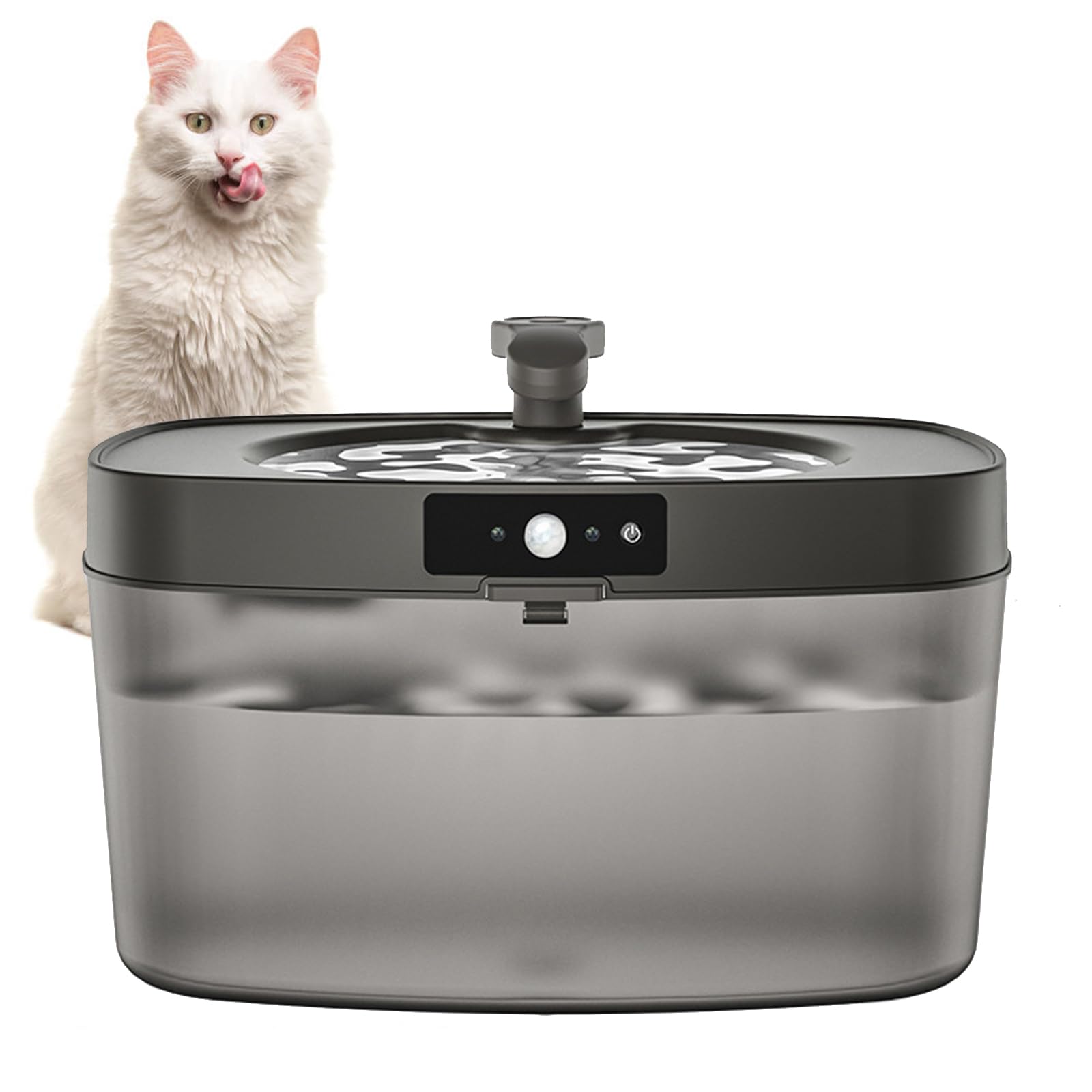 Fontaine A Eau Chat sans Fil, Ultra Silencieuse Distributeur Eau pour Chiens Automatique A Batterie 5000Mah avec Détecteur De Mouvement Lumière LED Et 6 Filtres,Noir