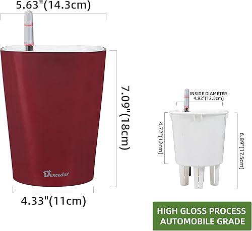 Miniatura 9 de Dexceder Mini maceta de riego automático de 6 x 7 para interiores y exteriores, alto brillo con indicador de nivel de agua (negro)