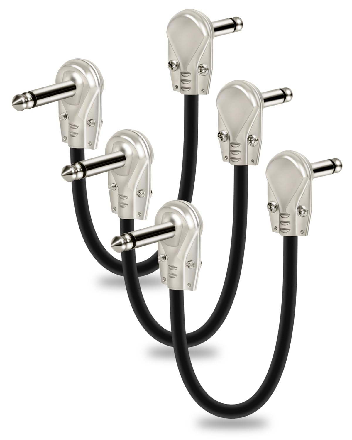 Aqdocvf 3-Pack Professional Guitar Patch Cables 6 Inch, Noise-Free and Long-Lasting Guitar Pedal Cables with Metal Right Angle Plug Pedal Board Cable, Maximize Pedalboard Space, Black