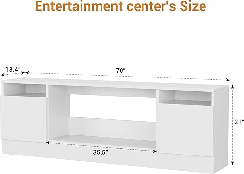 Miniatura 7 de Soporte de TV moderno para TV de hasta 75 pulgadas, armarios de mesa de consola de televisión blancos de 70 pulgadas con almacenamiento y luces LED,
