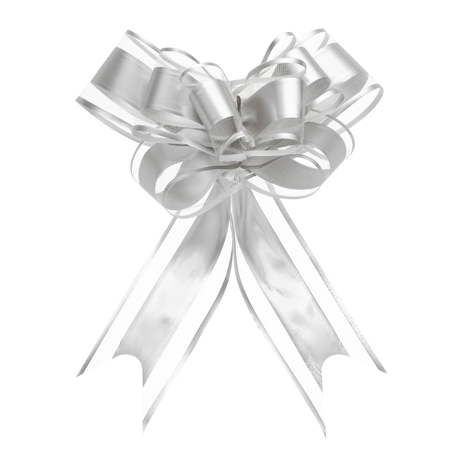 Uxcell 20pcs 8 Inch Giant Large Pull Bow Gift Wrapping Organza Bows Ribbon Silver for Wedding Baskets Presents Christmas