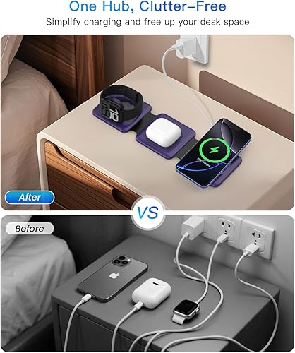 Miniatura 6 de Charging Station for Mag Safe Apple - 3 in 1 Magnetic Foldable Wireless Charger Pad - Travel Charging Mat for iPhone 16 15 14 13 12 Pro Max Plus