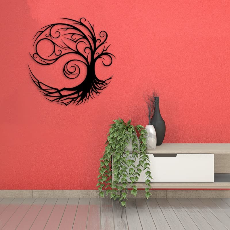 Décor de Sculpture Murale Arbre de Vie, Art de L'arbre de Vie, Signe Abstrait de Famille D'arbre En Métal, Accueil 3D Signes D'œuvres D'art À Suspendre Au Mur (Size : 23.6IN/60cm)
